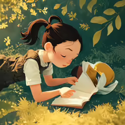 girl reading a book in the grass