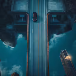 an aerial view of a city street from above with cars driving by