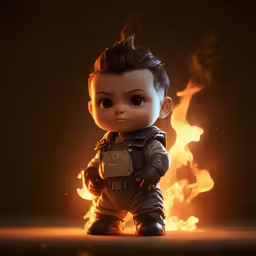 an animation figure with the face of a character on fire