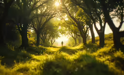 a person is walking through an area covered with trees