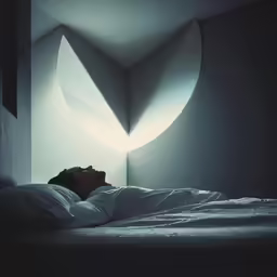 a person sleeping in a bed in a dark room