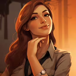 a portrait illustration of a young woman with dark hair,a painting of a woman posing for a picture