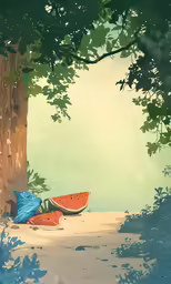 a painting of an outdoor area with boats on it