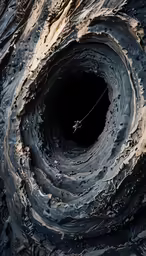 a black hole in the ground that is cracked and covered in ice