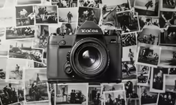 a camera that is on some photos in the background