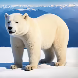 a polar bear stands on top of the snow in a landscape