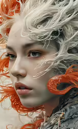 a girl with white and orange hair posing for a picture
