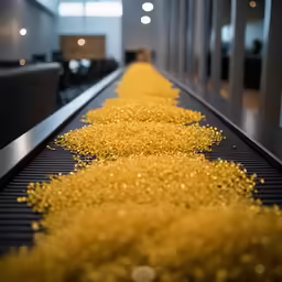 a line of yellow yellow streetlights on a walkway