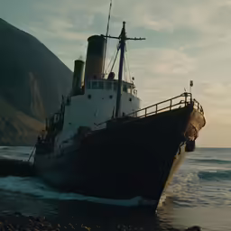 a ship is sitting out on the water