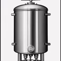 a stainless steel boiler is displayed on a white background
