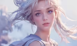 a beautiful blonde woman with wind blown hair