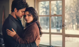 a man and a woman hugging with each other