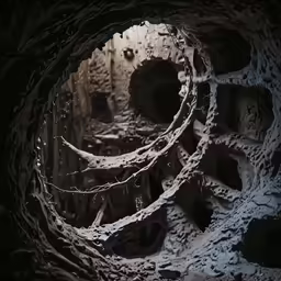 a circular shot from inside the structure of a rock