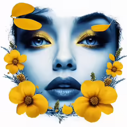 the woman is dressed in bright yellow flowers