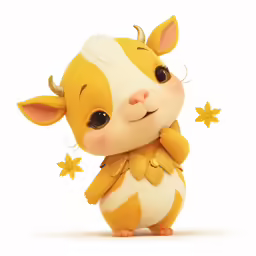 a little doll with big eyes and a cow body