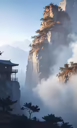 a scenic photo shows a very tall mountain with trees