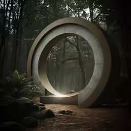 there is a sculpture in the middle of a forest
