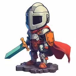 a small toy of a knight with two swords