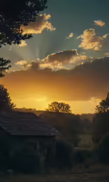 the sun setting behind the mountains with the clouds in view