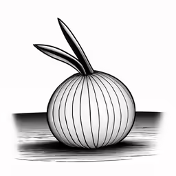 a black and white drawing of an onion on the ground