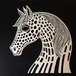 a horse with long mane standing against a black background