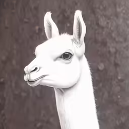a close up of a llama on a black and white background