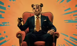 a very large man sitting in a big red chair