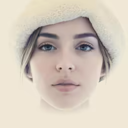 a woman wearing a hat with blue eyes