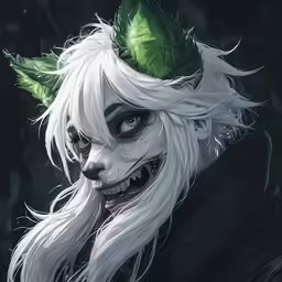 an evil character with white hair and green eyes