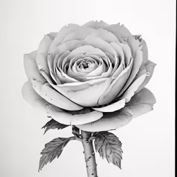 this black and white photo depicts a large rose