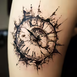 an ink drawing of a clock on the thighs