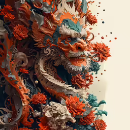 an animal made out of paper and some paint on it