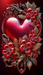 red heart surrounded by flowers and leaves