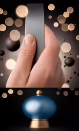 a person holding a remote control in their left hand
