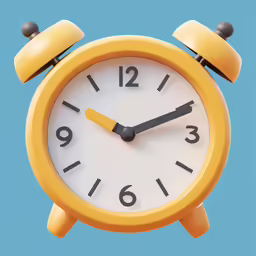a yellow clock with two different bells and hands