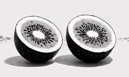 sliced pieces of fruit are shown in black and white