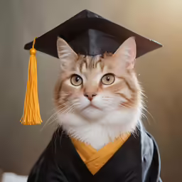 a cat is dressed in a graduation cap and gown