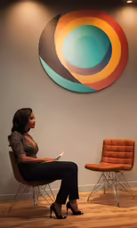 a woman sitting in a chair with a magazine