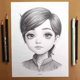 a drawing of a person with hair and a pencil