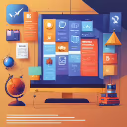 a flat screen display with bright colored graphics,a colorful display with colorful graphics and shapes