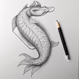 a pencil drawing of a seahorse, on a paper