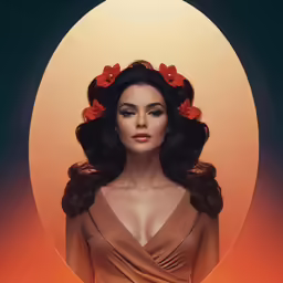 an image of a woman with flowers on her head