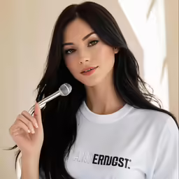 a woman in a white shirt is using the brush