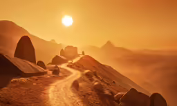 a path that runs through some rocks in the desert