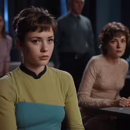 a group of people are standing around in front of a table