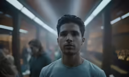 the man in the white shirt is staring at something