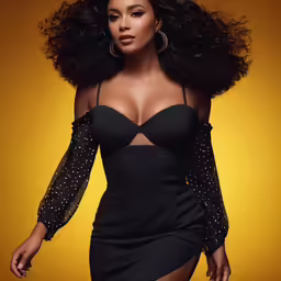 a black woman in a short skirt posing