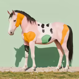 a horse painted in a paint style standing on a rock