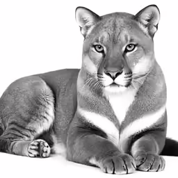 a black and white photo of a big cat