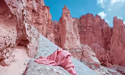 an outdoor view of a rocky landscape with mountains in the background